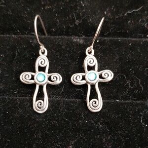 Artisan Silver Cross Earrings with Sparkling Opal Detail .925 marked So cute ...